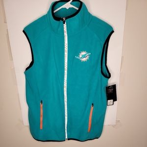NFL Team Apparel Miami Dolphins Full Zip Fleece Vest Men's Small Reflective